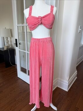Dannijo Pink Two-Piece Pleated Jumpsuit Set